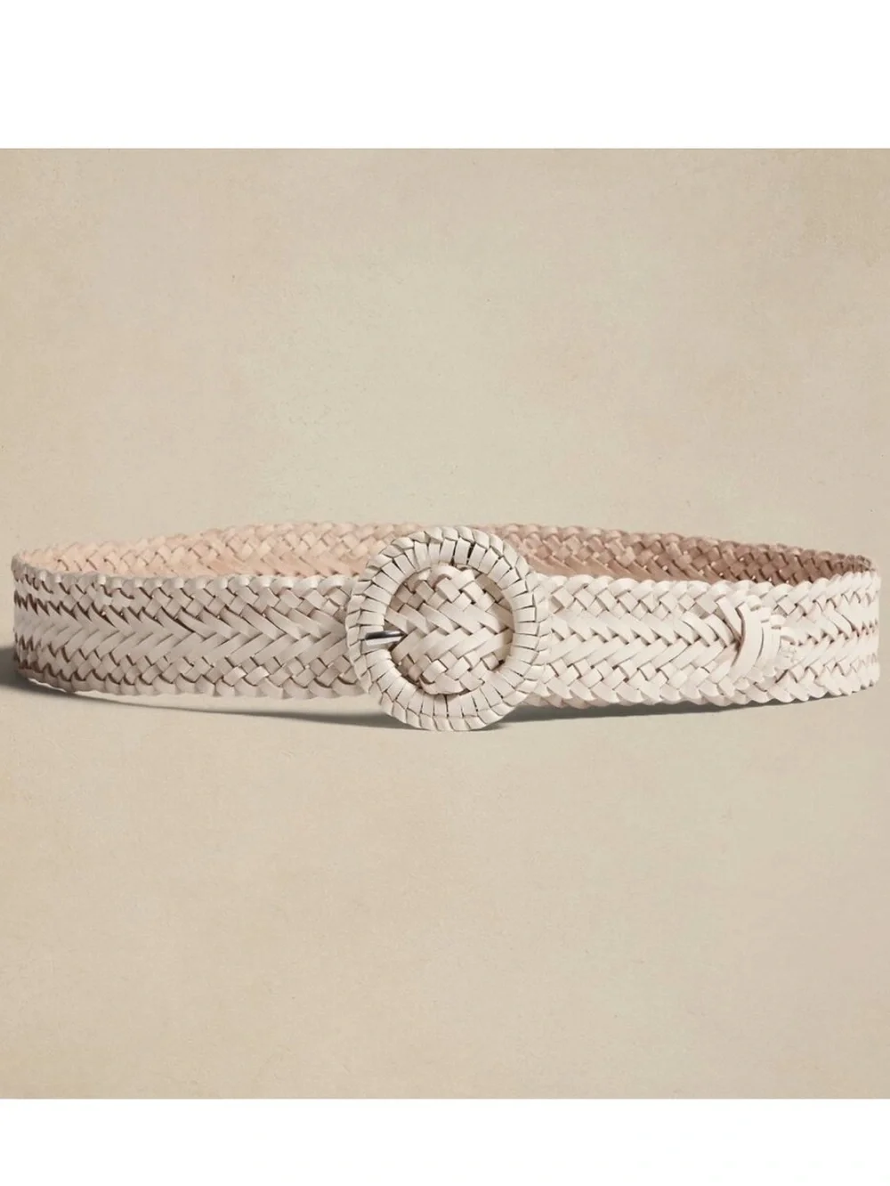 NWT Banana Republic Wide Woven Braided Leather Belt Round Buckle Maple Cream